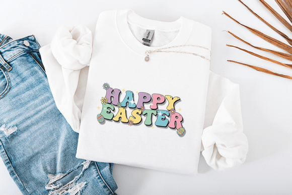 Happy Easter SVG Retro Wavy Font Cute Review