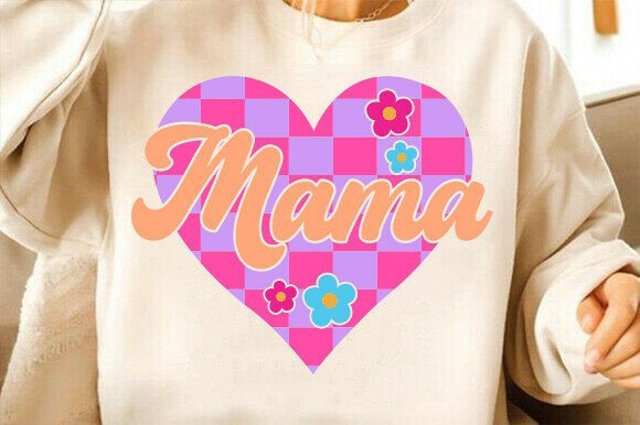 Mama Checkered Heart Svg, Retro Mama Svg
